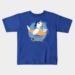 Cool Surfing Sea Gull // Cute Beach Cartoon Kids T-Shirt